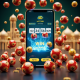 Vibrant digital art showing a mobile phone with a 4D lottery interface, surrounded by red and gold lottery balls, symbolizing online Magnum 4D in Malaysia.