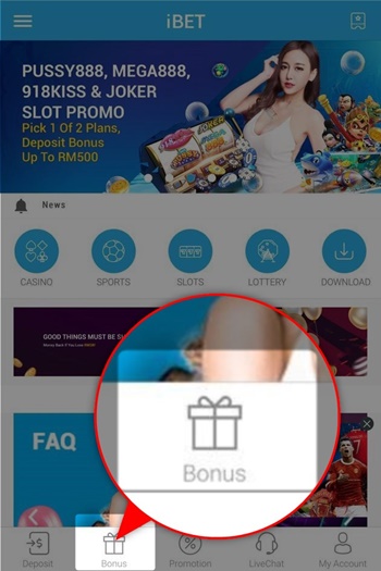Click ‘Bonus’ from the bottom menu.