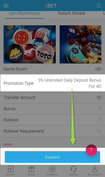 Enter a transfer amount. The system will show you the Bonus, Rollover and Rollover Requirement automatically.
