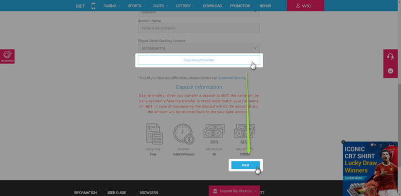 You can click the “Copy Account Number” button to paste the detail on your bank’s website. After, scroll down and click “Next” at the bottom of the page. You can click the “Copy Account Number” button to paste the detail on your bank’s website. After, scroll down and click “Next” at the bottom of the page.