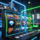 High-tech online slot machine interface with abstract visual elements representing Random Number Generator (RNG) technology and fair play, set against a secure, digital backdrop.