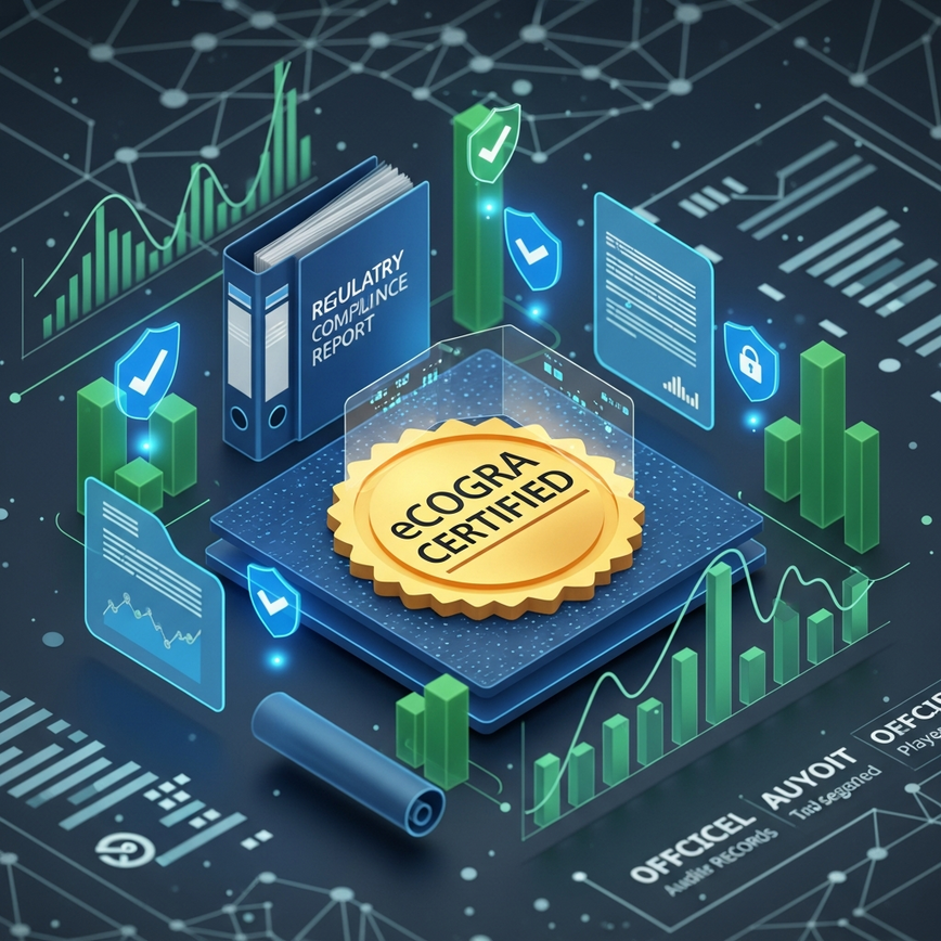 Illustrates the process of verifying casino payout records through regulatory compliance and independent third-party certifications like eCOGRA, emphasizing transparency and trust.