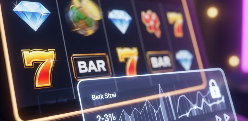Premium online slot machine interface with a digital overlay showing bankroll management concepts like a bet size slider and secure icons, set in a luxurious digital casino environment.