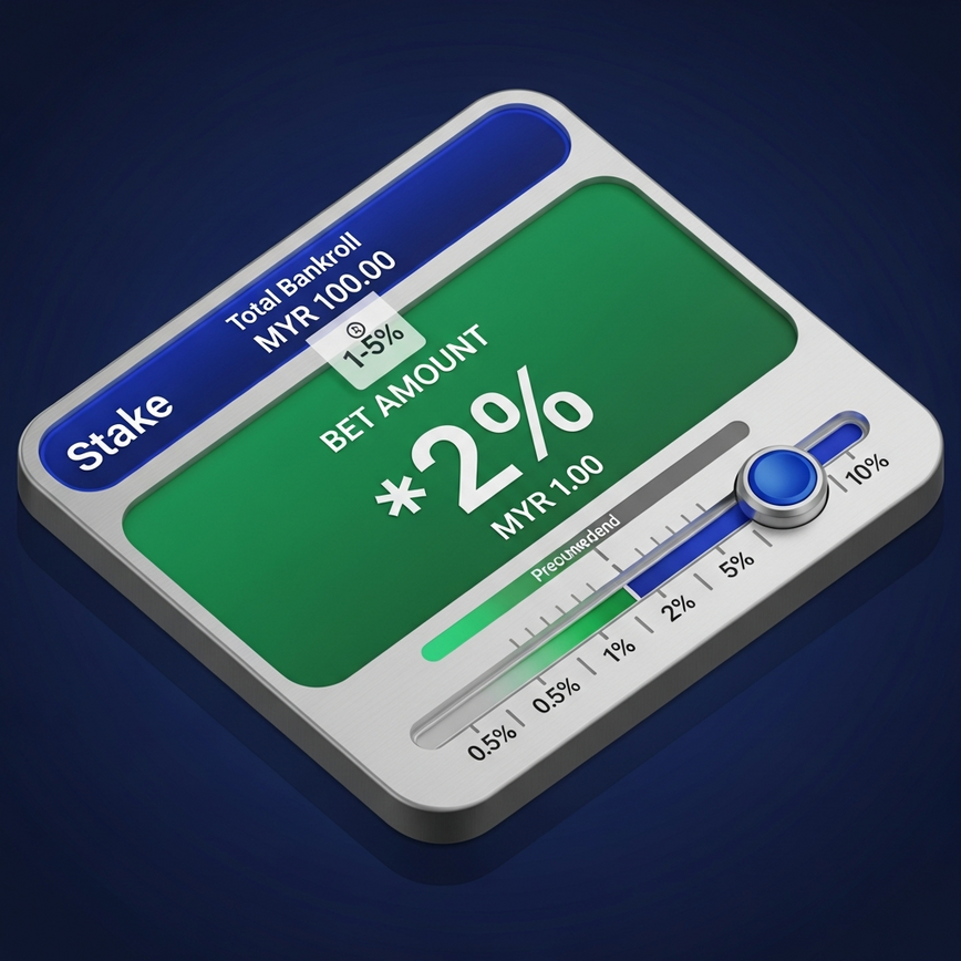 Illustrates the mathematical '1-5% betting rule' for slot bankroll management, showing bet size in relation to total funds.
