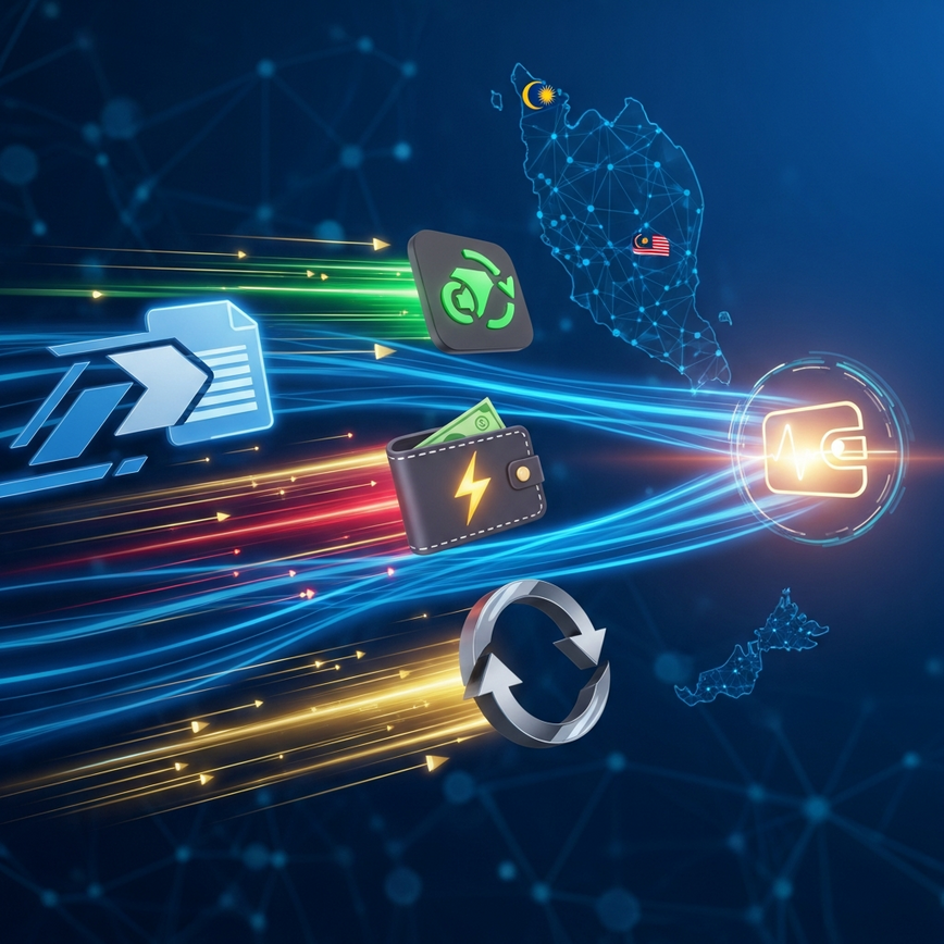 Visualizes the secure and fast processing of withdrawals using various trusted Malaysian payment methods, highlighting efficiency and local relevance.