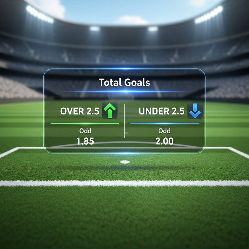 Illustrates how Over/Under lines work specifically for football, showing the concept of total goals in a match.