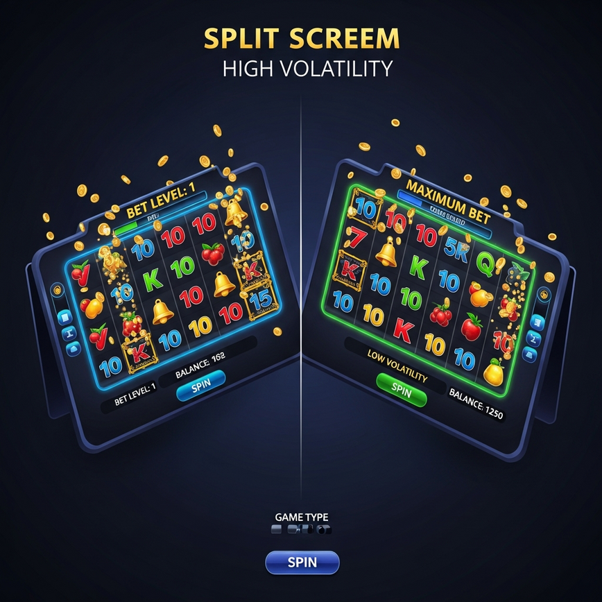 Illustrates how different bet sizes impact bonus feature activation and potential payouts in a slot game, emphasizing variance effects.