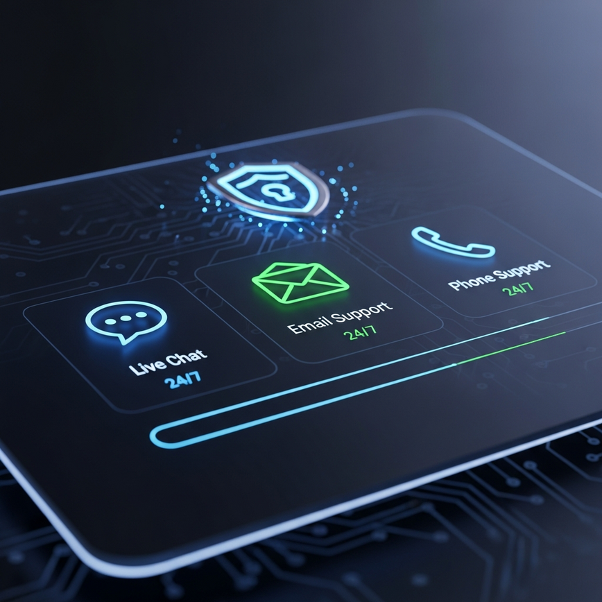 Illustrates the immediate steps for contacting support and the various communication channels available for resolving account access issues.