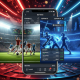 A premium mobile sportsbook interface showing live football betting on one side and dynamic esports betting on the other, set against a vibrant digital background, representing Malaysia's top sportsbooks.