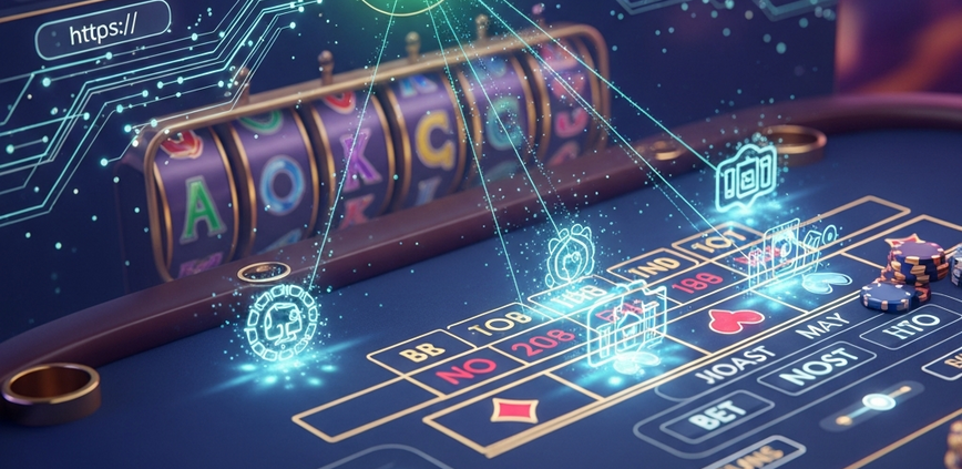 Sleek online casino interface with a prominent, glowing green padlock icon, symbolizing SSL encryption and secure data transmission for a trustworthy gaming experience.