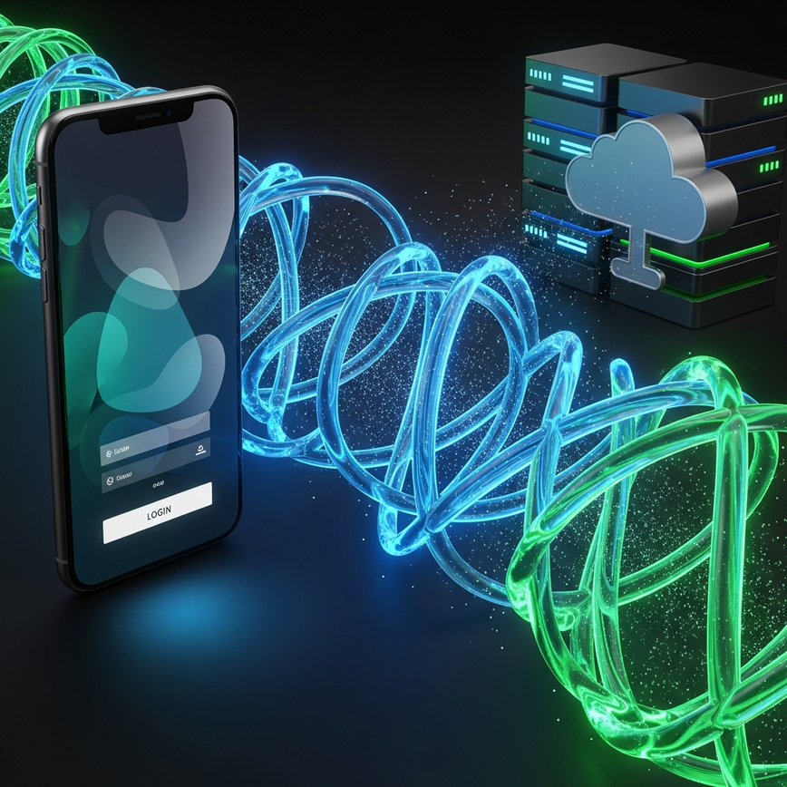 Illustrates the concept of SSL encryption and secure data transmission between a user's device and the casino server.