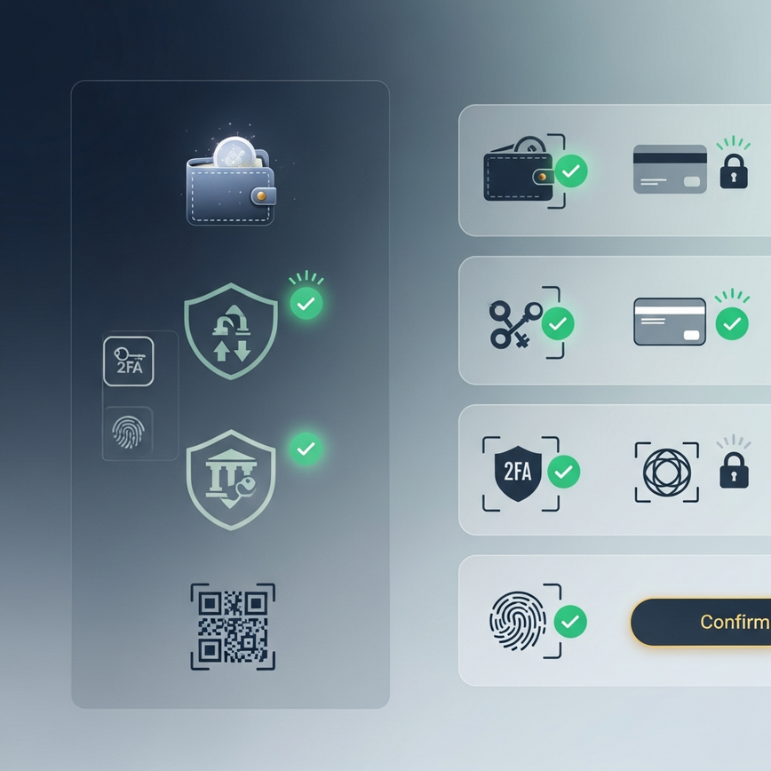 Visualizes various secure payment methods available at online casinos, emphasizing their safety features within a clean user interface.