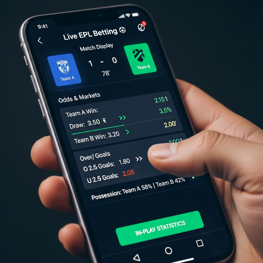 Illustrates the key features of live EPL betting, including real-time odds updates and mobile optimization for quick in-play wagers.