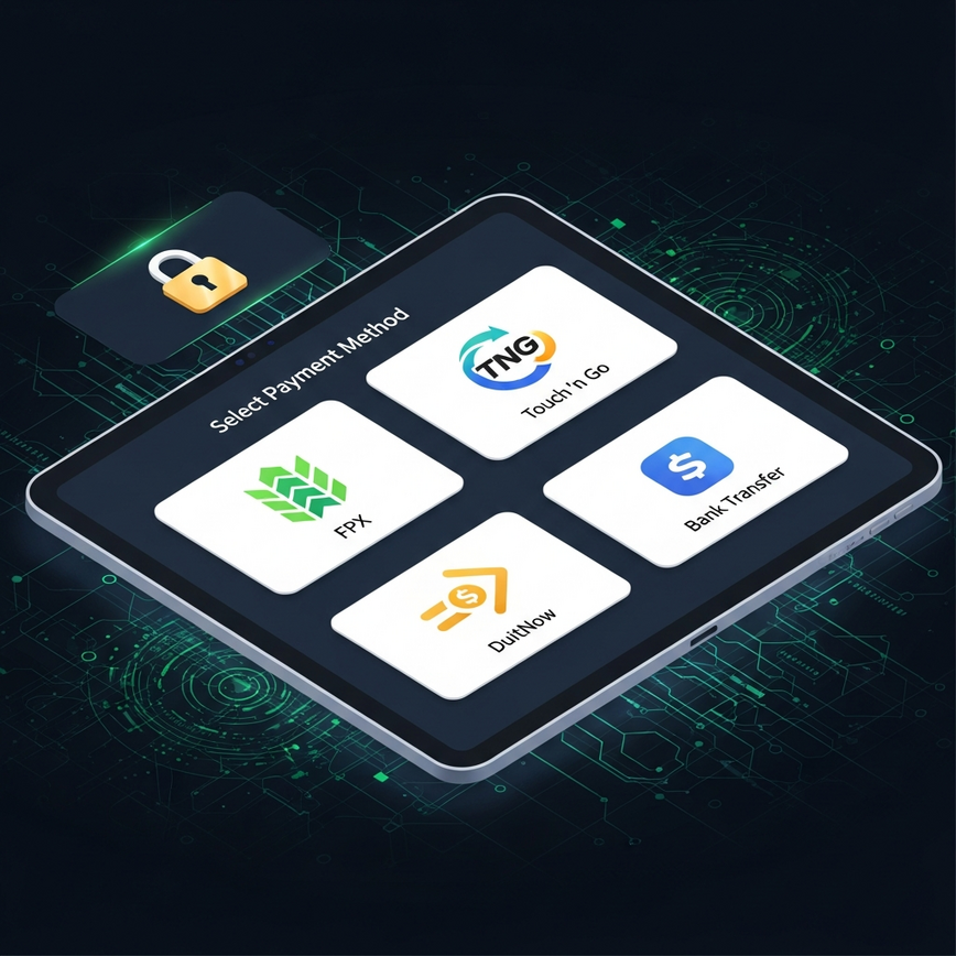 Depicts secure and diverse payment methods available for Malaysian EPL bettors, emphasizing local e-wallets and bank transfers.