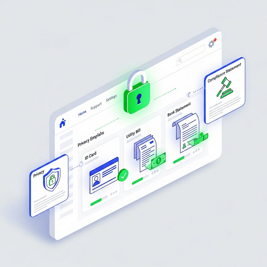 Illustrates the process of Know Your Customer (KYC) verification with generic identity and address documents.