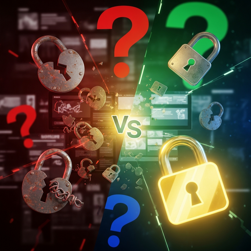 Visually contrasts the 'red flags' of unlicensed operations with the security of licensed platforms.