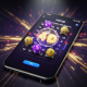 Vibrant mobile app interface for online 4D lottery with virtual lottery balls and winning numbers displayed, representing secure and convenient gaming in Malaysia.