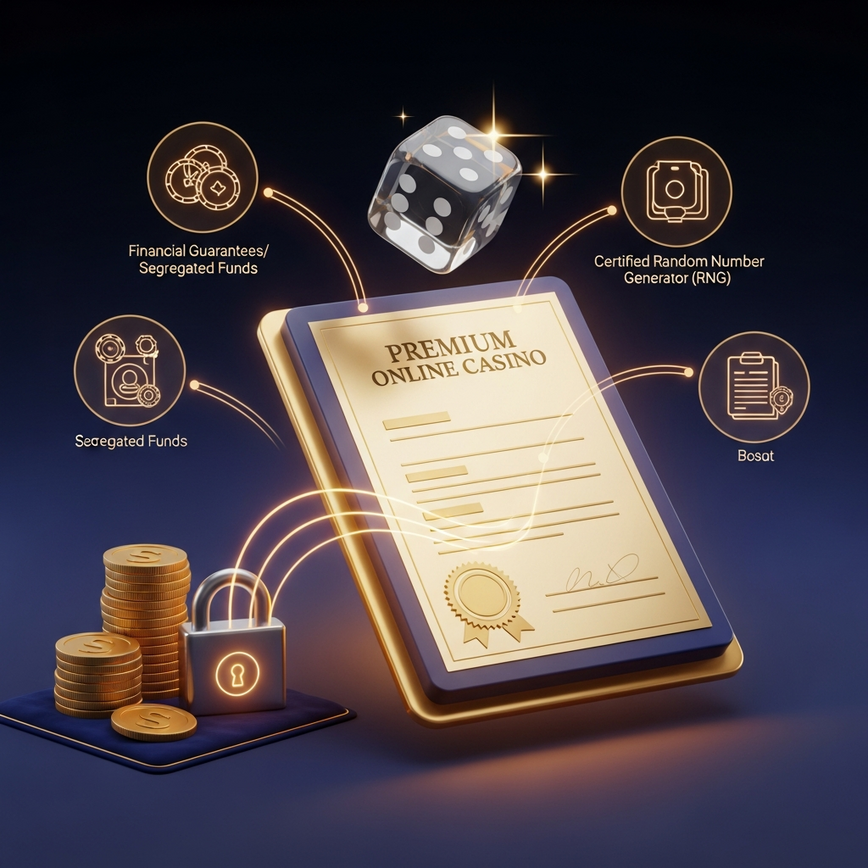 Illustrates the multi-faceted protection offered by a comprehensive casino license, specifically referencing MGA's standards and key components like financial guarantees, certified RNGs, security protocols, and dispute resolution.