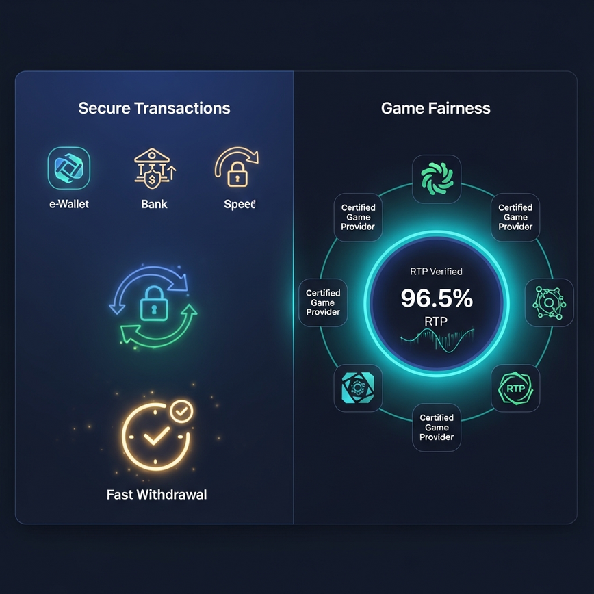 展示了透明的财务操作、快速的提款以及由认证游戏提供商保证的公平游戏。