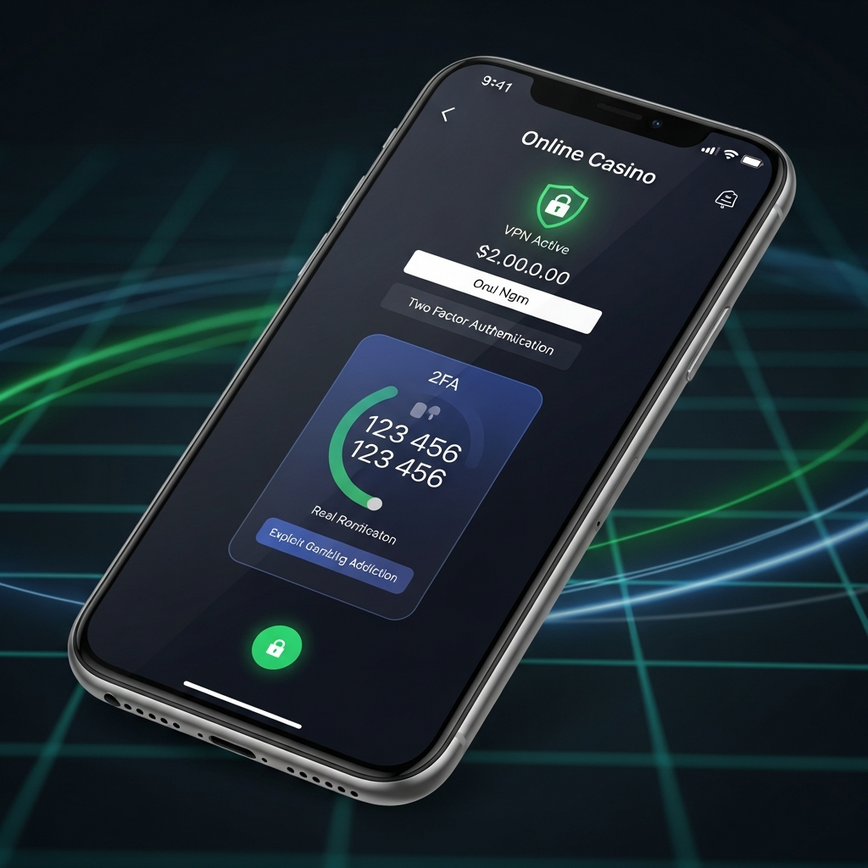 Visualizes essential prevention strategies, specifically two-factor authentication (2FA) and secure network usage (VPN), on a mobile device.