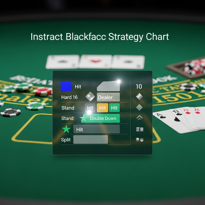 Visualizes the importance of basic strategy and responsible bankroll management in blackjack, showing a clear, mathematical approach to the game.