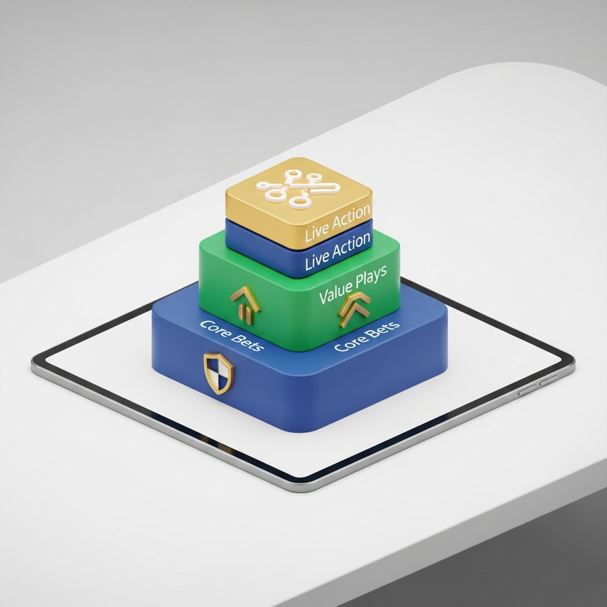 Illustrates the concept of a three-tiered bankroll management strategy for tournament betting.