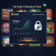 Premium online casino interface with a digital padlock and timeline graph, symbolizing a 10-year track record of trust and secure operations.