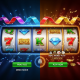 A split-screen visual depicting a vibrant online slot machine interface in 'Demo Mode' with virtual credits on one side, and the same slot interface in 'Real Money Play' with secure payment icons on the other, symbolizing practice before real stakes.