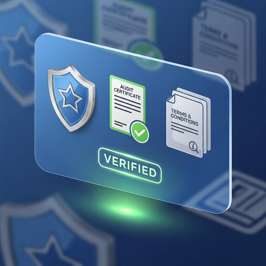 展示了支付可靠性的关键要素:牌照、审计和透明条款,与验证清单相符。