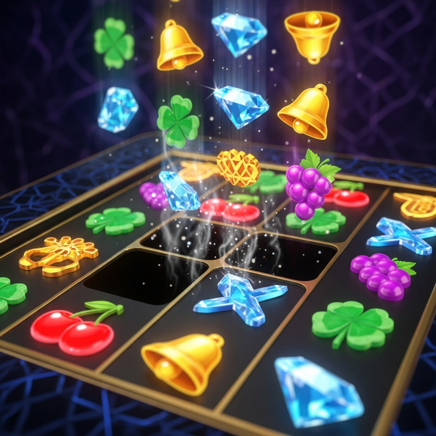 Illustrates the cascading reels mechanic step-by-step, showing winning symbols disappearing and new ones dropping down to create new potential wins.