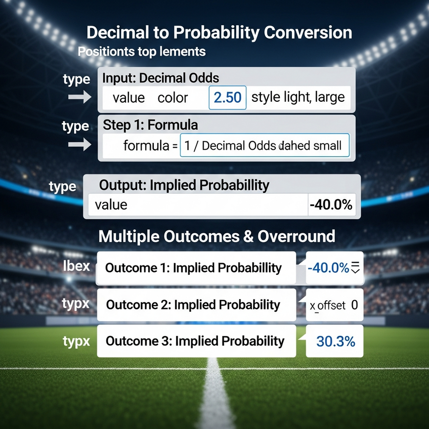 Illustrates the mathematical foundation of betting margins, showing the conversion of decimal odds to implied probability and the calculation of the overround.