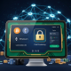 Sleek online casino payment interface featuring generic cryptocurrency icons like Bitcoin and Ethereum, a secure padlock, and a glowing blockchain network in the background, symbolizing secure and fast crypto deposits.