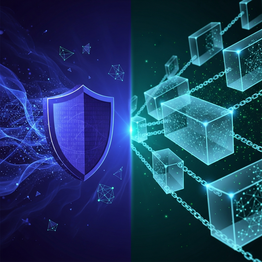 Illustrates the 'Privacy vs Transparency' paradox of cryptocurrency transactions, showing user privacy alongside the public nature of the blockchain ledger.