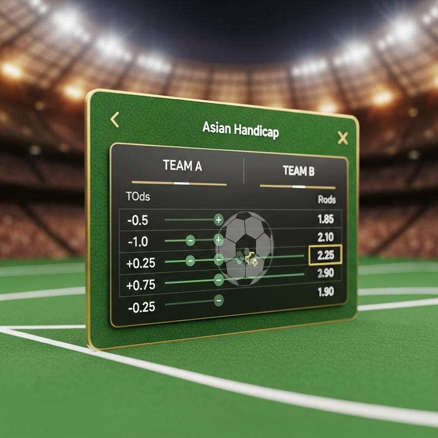 Illustrates the concept of Handicap Betting, specifically Asian Handicap, within a betting interface.