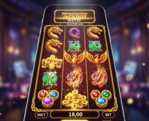 A vibrant Jili-style online slot machine interface on a mobile device, featuring Asian cultural symbols like golden dragons and lucky coins, with cascading wins and a progressive jackpot display, representing its popularity and high RTP in Asian markets.