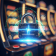 Digital padlock icon overlaid on a secure online casino login interface, symbolizing account protection and the importance of not sharing details.