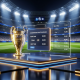Dynamic digital sports betting interface displaying Champions League odds with a glowing generic trophy and a blurred football stadium background, representing European football betting.