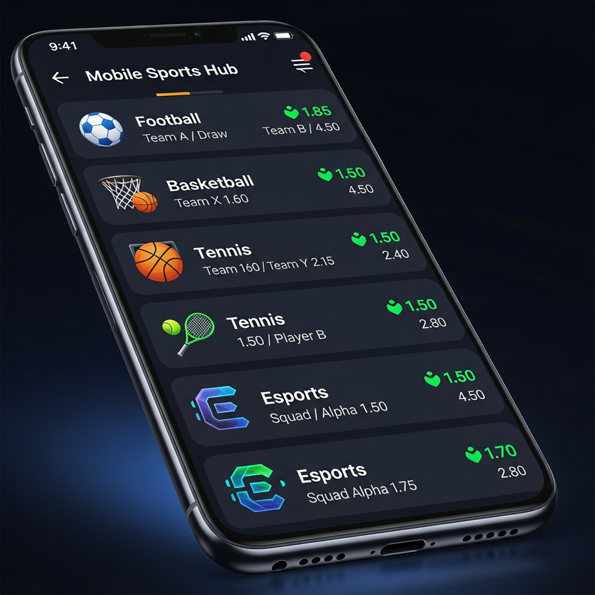 说明体育博彩中的多元化概念，展示了移动博彩应用程序上广泛的体育市场。