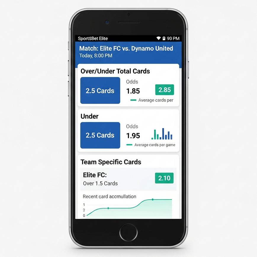 Illustrates the variety of card betting markets available on a modern mobile sports betting platform.