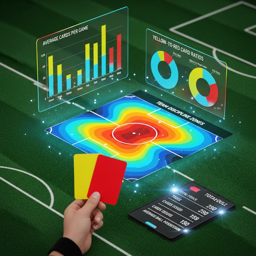Visualizes the concept of analyzing referee tendencies and team discipline through data, highlighting the strategic advantage.