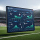 Dynamic sports betting interface showing real-time odds and integrated weather forecasts over a blurred, rain-affected football stadium, symbolizing strategic weather-impacted betting.