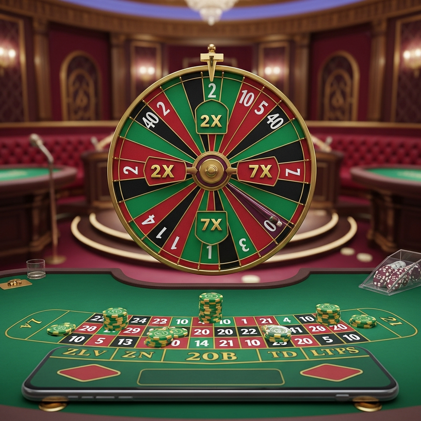 Illustrates the core mechanics of a wheel-based live game show like Dream Catcher, showing the wheel and betting interface.