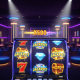 Hyper-realistic online slot machine interface showing high-volatility reels with winning symbols, a large multiplier, and vibrant jackpot effects, set in a luxurious online casino.