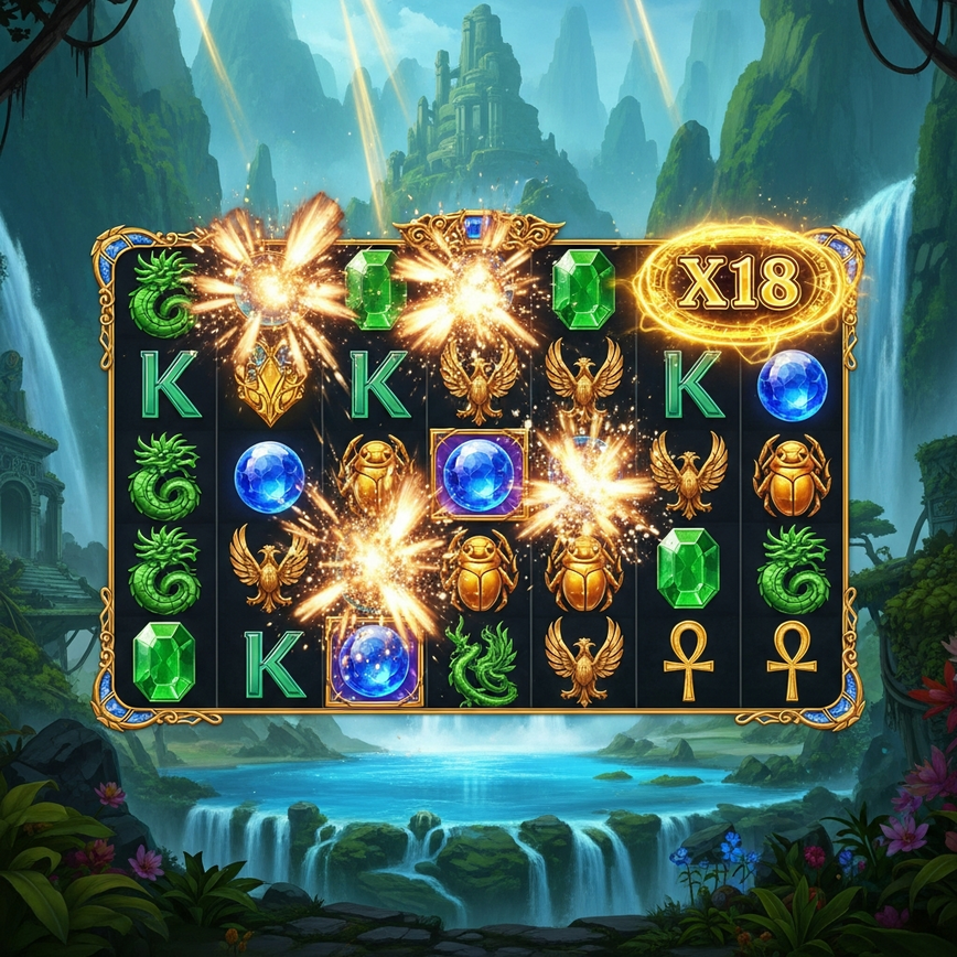 Illustrates the dynamic mechanics of high-volatility slots, such as cascading reels or reel modifiers, emphasizing how multiple wins can chain together for big payouts.