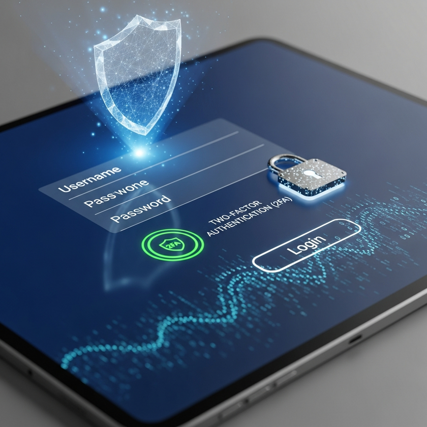 图示账户恢复和安全措施，重点突出双重身份验证 (2FA) 和安全登录流程。