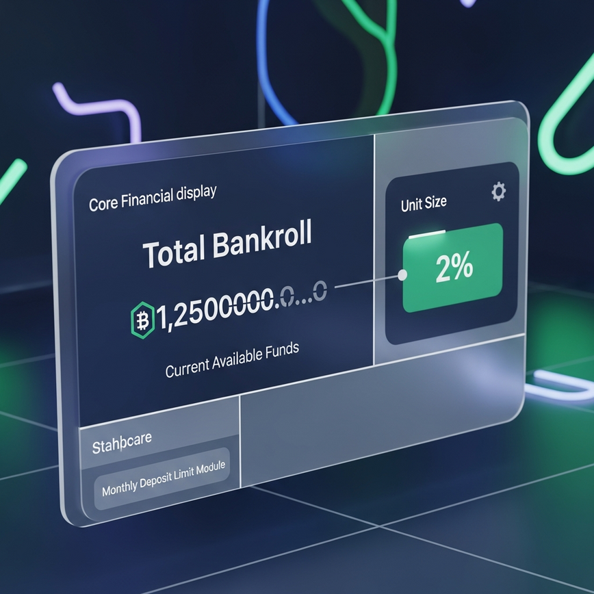 Illustrates the concept of good bankroll management, showing organized financial tracking and responsible betting limits within a digital sports betting context.