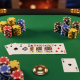 High-angle view of a luxurious Texas Hold'em poker table with community cards, hole cards, and generic casino chips, set in a premium online casino atmosphere.
