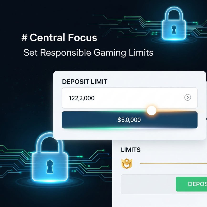 在一个移动在线娱乐场界面中，展示了负责任博彩工具和安全的平台功能，强调信任和玩家保护。