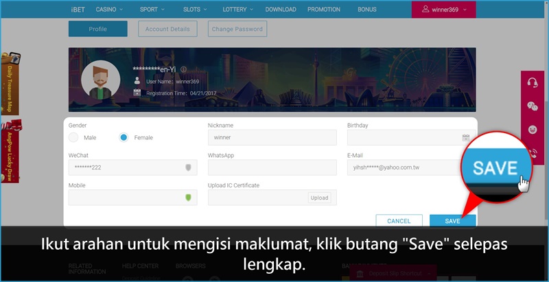 Panduan Permulaan iBET - Cara Buka Profil Peribadi