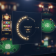 Sleek, modern online casino lobby interface with abstract digital timeline elements and a 'Trust Score' indicator, representing longevity and security in online gaming.